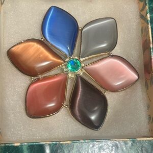 Multicolor Flower Brooch with Gem Center